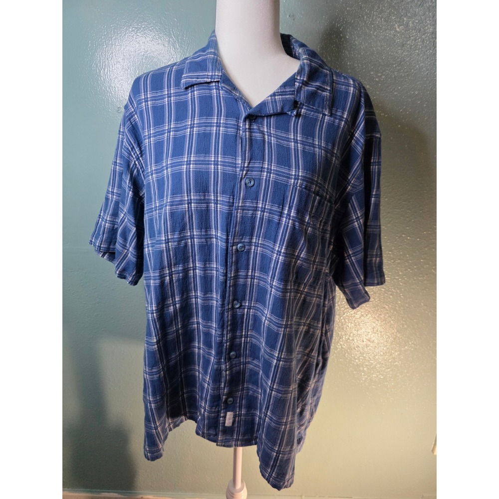 Cabela's Short Sleeve Plaid Button Down Shirt Blue White XL W25 L32